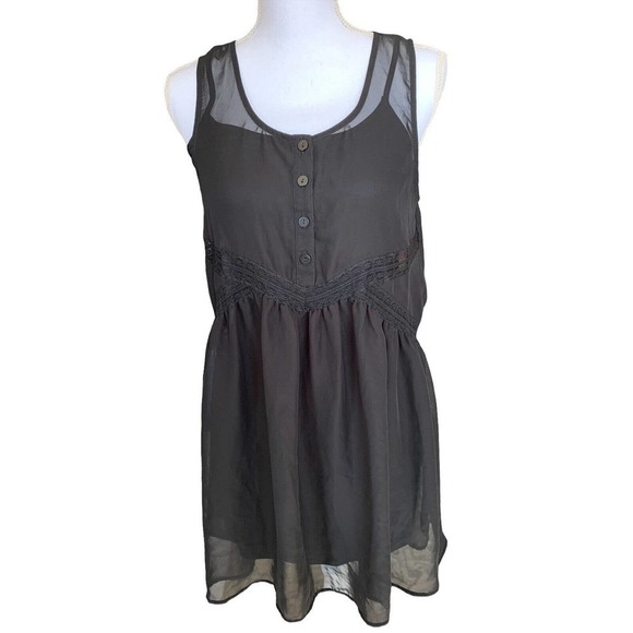 Express Dress Womens Sz Medium Black Top Layer Sheer Full Cami Lace Sleeveless - Picture 1 of 10